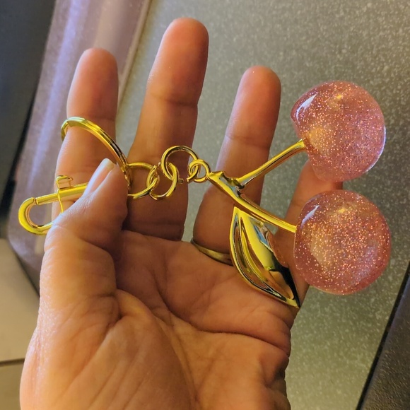 Gold and Pink Cherry Keychain NEW - Picture 3 of 3